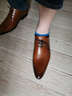 村哥牛皮休闲皮鞋男秋季商务尖头男士正装皮鞋英伦牛皮婚鞋 棕色 40 实拍图