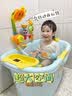 奔麦婴儿洗澡盆儿童洗澡桶圆形宝宝泡澡桶浴桶可坐加厚塑料沐浴盆家用 加大号【感温款+花洒+转转乐】蓝 实拍图