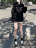 灿图重磅连帽卫衣女春秋季潮流长袖上衣服慵懒风休闲宽松小个子外套女 黑色常规款 L 实拍图