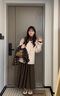 雪妃蓝琪秋季连衣裙2025新款秋冬搭配一整套盐系高级感小香风穿搭套装裙子 杏色外套+咖色裙子 M 【建议95-110斤】 实拍图