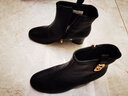 达芙妮高跟鞋女法式粗跟短靴增高显瘦皮靴女4622607023 黑色（加绒） 37 实拍图