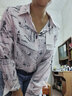 德玛纳（dme）衬衫仿真丝春秋装蕾丝衬衣宽松印花雪纺衬衫女 本白 M  实拍图