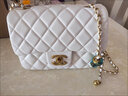 天香秀丽小金球链条包包女2025新款潮方胖子真皮小香风菱格包单肩斜挎小包 白色 实拍图