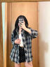 多菲尼森格子衬衫女春秋穿搭格子衬衣慵懒风复古宽松衬衣开衫外套长袖上衣 藏青色 M （100-110斤） 实拍图
