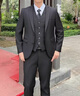 罗蒙大码西装男士套装加肥加大胖子商务正装定制西服外套结婚礼服休闲 大码黑色(西服+西裤) 赠大礼包 180/XL 体重135-150斤 实拍图
