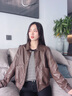 佰蓝娇加绒加厚皮衣外套女短款2025春秋冬季新款女装pu皮夹克机车服上衣 卡其色（春秋款） XL 实拍图