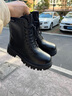 狄德拉真皮马丁靴女英伦风秋冬款厚底增高加绒保暖中筒靴时尚ins机车靴 黑色加绒 37 (235mm) 实拍图