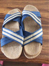 家用凉拖鞋亚麻草编藤编竹子男女情侣家居家室内棉麻夏天夏季 交叉藏青 42-43 实拍图
