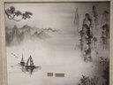 六纹鱼 中式电视背景墙壁布黑白水墨山水壁纸客厅影视墙布无缝装饰壁画 (平面)纤维油画布/平方 实拍图