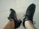 真皮拉丁舞鞋女成人交谊舞蹈鞋软底 中跟摩登广场舞女式水兵舞秋幻巧 906黑色真皮直底胶底5cm跟 37 实拍图