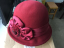 PTAH秋冬帽子女韩版羊毛帽花朵小礼帽保暖羊毛呢帽毡帽卷边盆帽 枣红 实拍图
