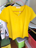 艾路丝婷T恤女新款夏季女装上衣女士短袖V领体恤打底衫 黄色 180/100A/XXXL 实拍图