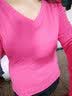 艾路丝婷新款T恤女长袖秋冬V领打底衫女士棉体恤TX3688 玫红色 165/88A/L 实拍图