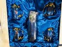 青麦 欧式珐琅彩水具套装凉水壶水杯套组花茶壶耐热玻璃礼盒装五件套 高款蓝玫瑰5件套+珐琅勺+杯垫 实拍图