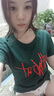 衣领飘飘T恤女装短袖新款上衣秋冬宽松夏装白半袖字母印花情侣女士体恤棉 绿色 S偏大(90-110斤)  实拍图