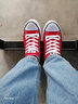 人本 春秋平底板鞋经典帆布鞋百搭布鞋潮牌港风休闲男鞋子 大红 36 女 实拍图