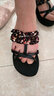 宝人（boree）拖鞋女夏季高跟碎花布松糕厚底坡跟一字拖时尚外穿防滑沙滩凉拖鞋 黑色 35 实拍图