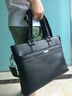 老人头男包商务公文包新款时尚头层牛皮男士手提包公务包斜挎单肩包电脑包 815J051L1A黑色荔枝纹 实拍图