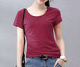 艾路丝婷夏装短袖T恤女上衣韩版修身圆领纯色棉体恤TX3361 酒红色 175/96A/XXL 实拍图
