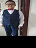 ELPA儿童西服套装男童小西装外套中大童花童礼服男孩格子钢琴演出服装 外套+裤子+衬衫+领结+口袋巾 165 码 身高155-165cm 重101-110 实拍图