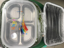芮家德 304不锈钢分格饭盒双层隔热防烫便当盒儿童学生保温快餐盒盘带盖 绿色四格+保温提袋 实拍图