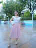 特尚莱菲 半身裙夏季新款女雪纺中长款裙子纯色仙女长裙沙滩半裙 WWH1501 粉色 M(1尺9-2尺1) 实拍图