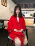 达芬奇密码刺绣围巾女秋冬季纯色双面针织带袖加厚女士披肩超大斗篷保暖礼物 大红 实拍图
