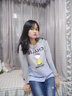 敏潮格伦新款孕妇春秋装上衣中长款T恤长袖打底衫宽松韩版条纹t恤 灰色 L 实拍图