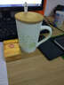莲泽 陶瓷咖啡杯子马克杯情侣杯创意早餐杯子办公水杯带盖带勺子 亚光绿配木盖瓷勺 实拍图