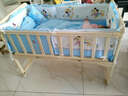 贝快乐婴儿床宝宝童床环保实木无油漆可侧翻与大人床合并、可变书桌 床+蚊帐+印花五件套+棕垫 A款  102*60*85 实拍图