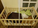 贝快乐婴儿床宝宝童床环保实木无油漆可侧翻与大人床合并、可变书桌 床+蚊帐+刺绣五件套+棉被 A款  102*60*85 实拍图