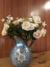蒂拉欧式绢布贵妃玫瑰仿真花假花花艺餐桌花瓶摆件摆设花室内装饰家居饰品 蓝色遇见花瓶+3支浅粉贵妃小玫瑰 实拍图