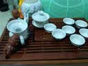 杰艺家用白瓷茶具套装功夫茶具实木茶盘整套陶瓷青花盖碗茶杯托盘茶台 (套装A)蓝山水+小兰香茶盘 实拍图