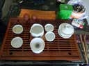 杰艺家用白瓷茶具套装功夫茶具实木茶盘整套陶瓷青花盖碗茶杯托盘茶台 (套装D)玉影荷香+小兰香茶盘 实拍图