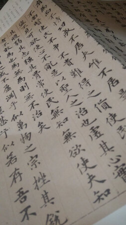 三折25行，印刷有一张有问题，白色毛毡厚度适中，纸质不错。拿姐姐的秀丽笔来写还行，就是有些笔画很难掌握