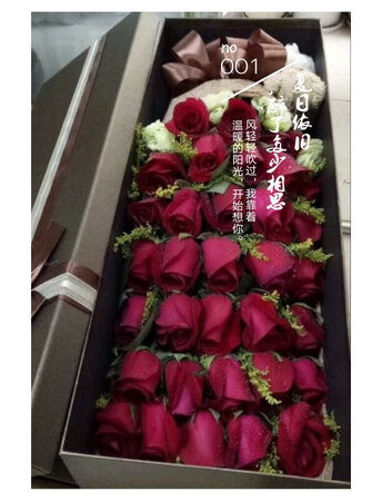 花新鲜朵儿大，包装精美，快递给力，送的及时，我的生日礼物，?????