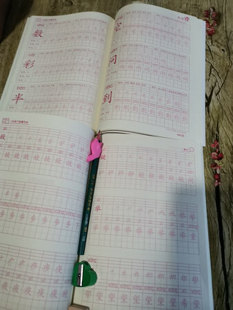 买给孩子练字的书收到了，才知道为什么下册要比上册贵，因为下册要比上册厚，而且下册生字有组词上册没有
