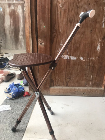 看别的老人用的，就来京东找了找，发现真的有，就给外公买了一个，送货很快，到手后感觉很轻巧，但是很结实的，但是这东西有点得注意的就是一定要按照包装上的提示坐，骑在上面坐着，把手在后面真容易摔倒的，包装提示很到位，很棒的