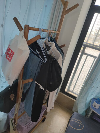 外观样式：好看，两边是树形的，
商品质量：不错，承重挺好的
配送服务：配送很快，包装完好
产品材质：应该是夹板，很轻，但是组装起来还是不错的
承重能力：承重能力强，挂了好几个包和冬天的衣服