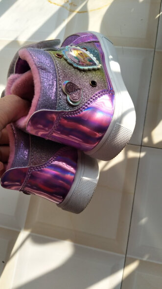 芭比童鞋女童运动鞋加绒二棉鞋冬季儿童高帮休闲板鞋 DA5703浅紫28码  晒单实拍图