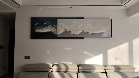 墨派（Mopai）现代轻奢客厅沙发背景墙装饰画2023新款叠加画极简高级感挂画 背有靠山 240x65cm(适合3.5米沙发)晶瓷 晒单实拍图