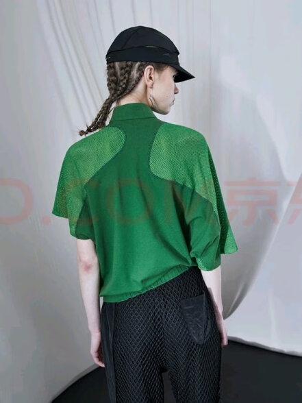 日着原创设计女装 夏季新款小众棉运动立领休闲时髦短袖T恤 轻职绿 S 晒单实拍图