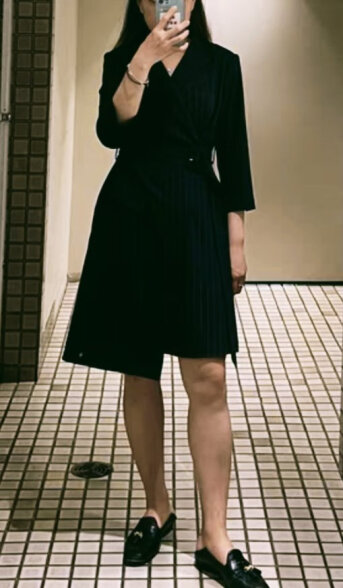 LILY夏新款女装气质通勤款时髦纯色小个子中长款西装式连衣裙 411藏青 S 晒单实拍图