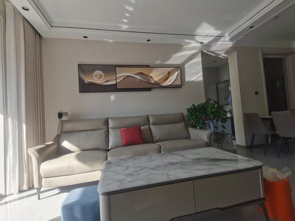 墨派（Mopai）现代轻奢客厅沙发背景墙装饰画2023新款叠加画极简高级感挂画 光之魅影 210x55cm(适合3米沙发)晶瓷 晒单实拍图