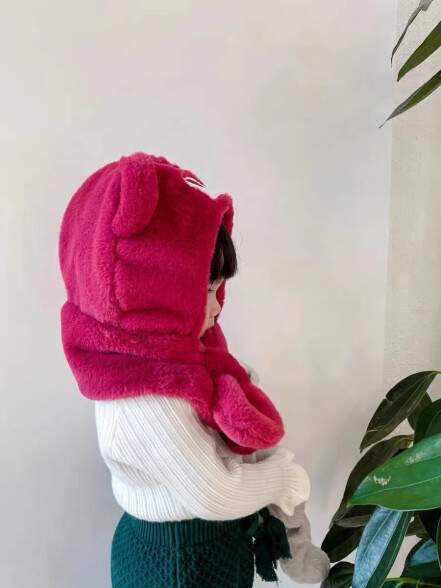 奥蒙威儿童毛绒帽子围巾一体秋冬保暖可爱宝宝围脖两件套YG812树莓红 晒单实拍图