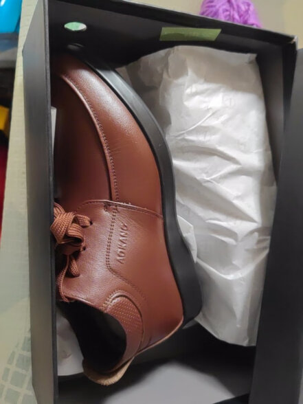 奥康（Aokang）休闲商务加绒保暖棉鞋简约舒适皮鞋103021038棕色40码 晒单实拍图