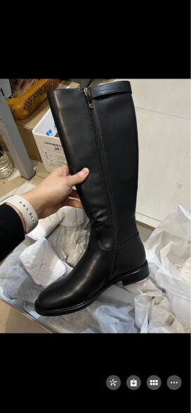 百思图2023冬季商场新款复古骑士靴黑色皮靴低跟女长筒靴AX205DG3 黑色 36 晒单实拍图