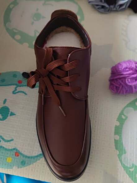 奥康（Aokang）休闲商务加绒保暖棉鞋简约舒适皮鞋103021038棕色40码 晒单实拍图