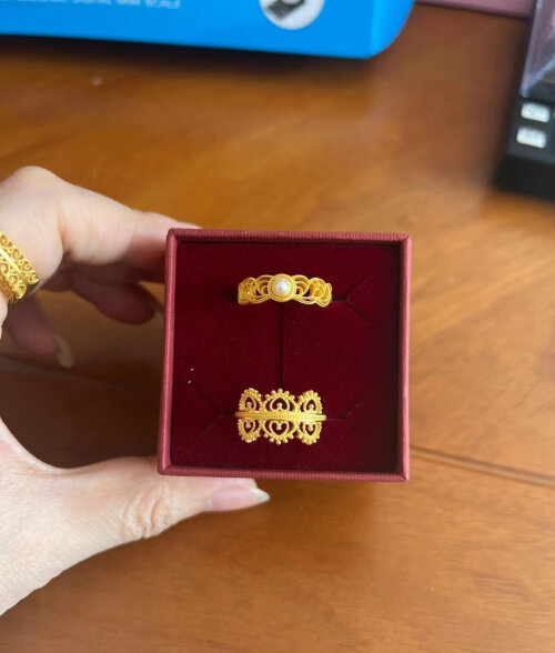 赛菲尔黄金戒指足金古法金花丝珍珠戒指送女友礼物 约4.15克 晒单实拍图