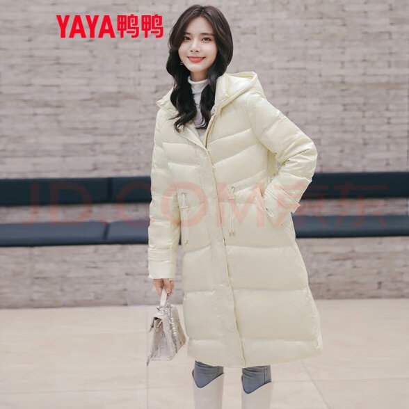 鸭鸭（YAYA）羽绒服女中长款冬季保暖宽松简约时尚新款外套HS 米白色-DYE36B0160（锦纶面料） 160/M 晒单实拍图